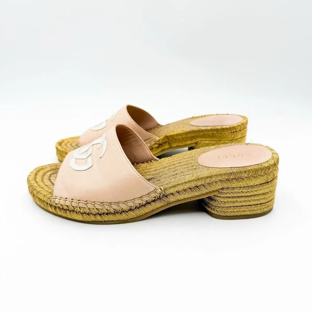 Gucci GG Sandals Leather Espadrille Mules EU 37 US 8